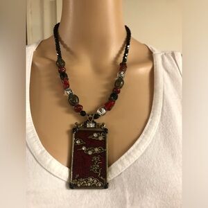 CHICO’S Vintage Asian themed Elegant Red and Gold Beaded Necklace
